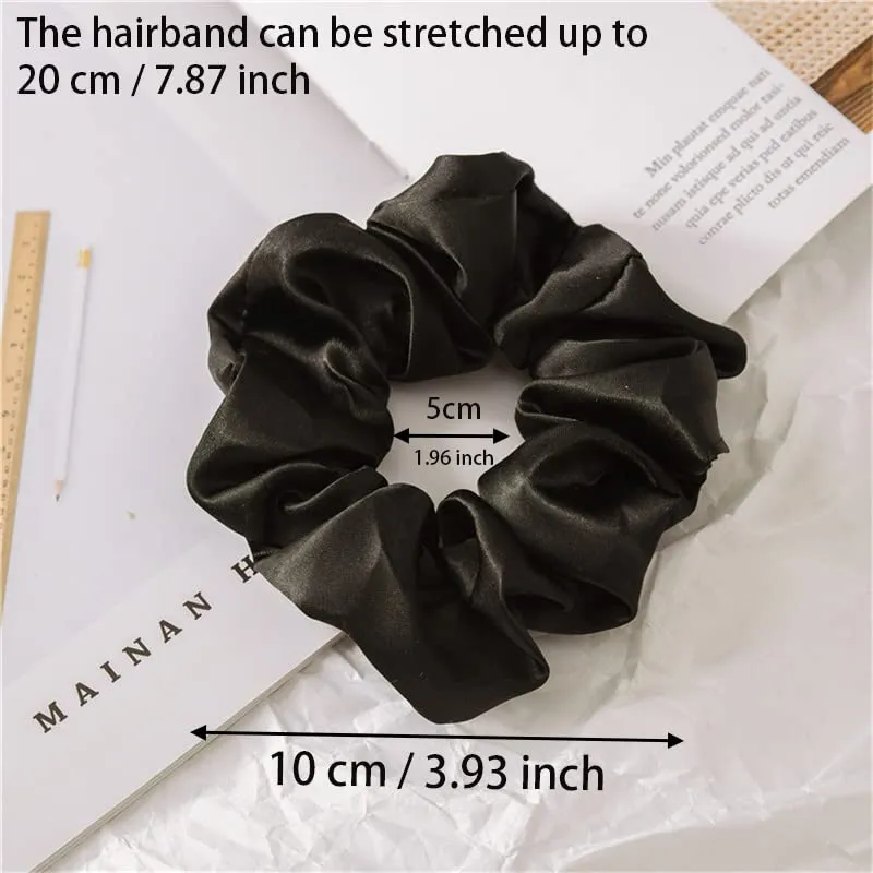 2 PCS Hair Scrunchies, Black Color Satin Silk Stretchy Solid Color Hairbands for Thick hair Curly Hair Thin Hair Sleeping Traceless Frizz Prevention Girls Women Use Black 2pcs