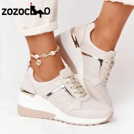 2022 Women Wedges Sneakers Lace-Up Breathable Sports Shoes Casual Platform Female Footwear Ladies Vulcanized Shoes Zapatillas