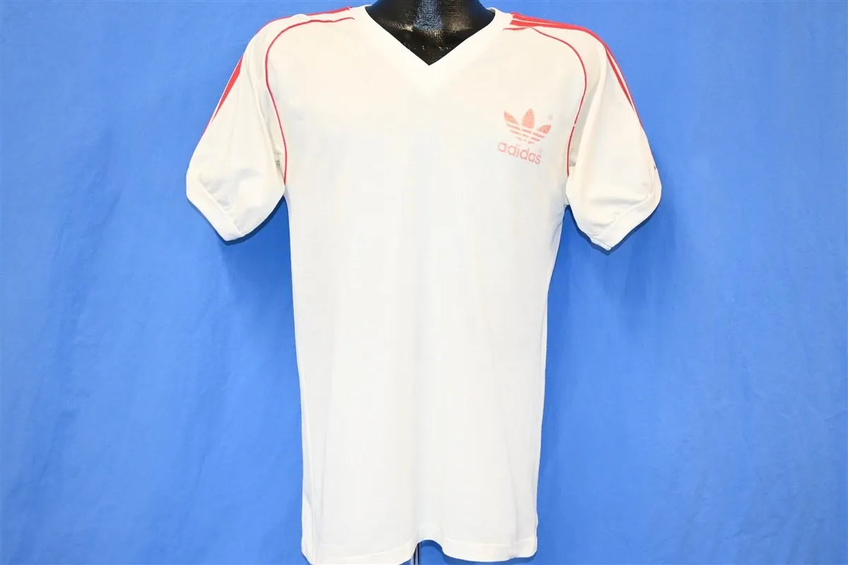 80s Adidas Jersey Trefoil Three Stripe V-neck t-shirt Medium