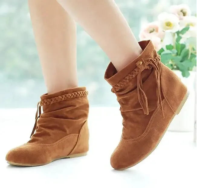 Ashore Shop Big Size 34-44 fashion Women Boots Faux Suede-Leather Inner Heels Ankle Boots