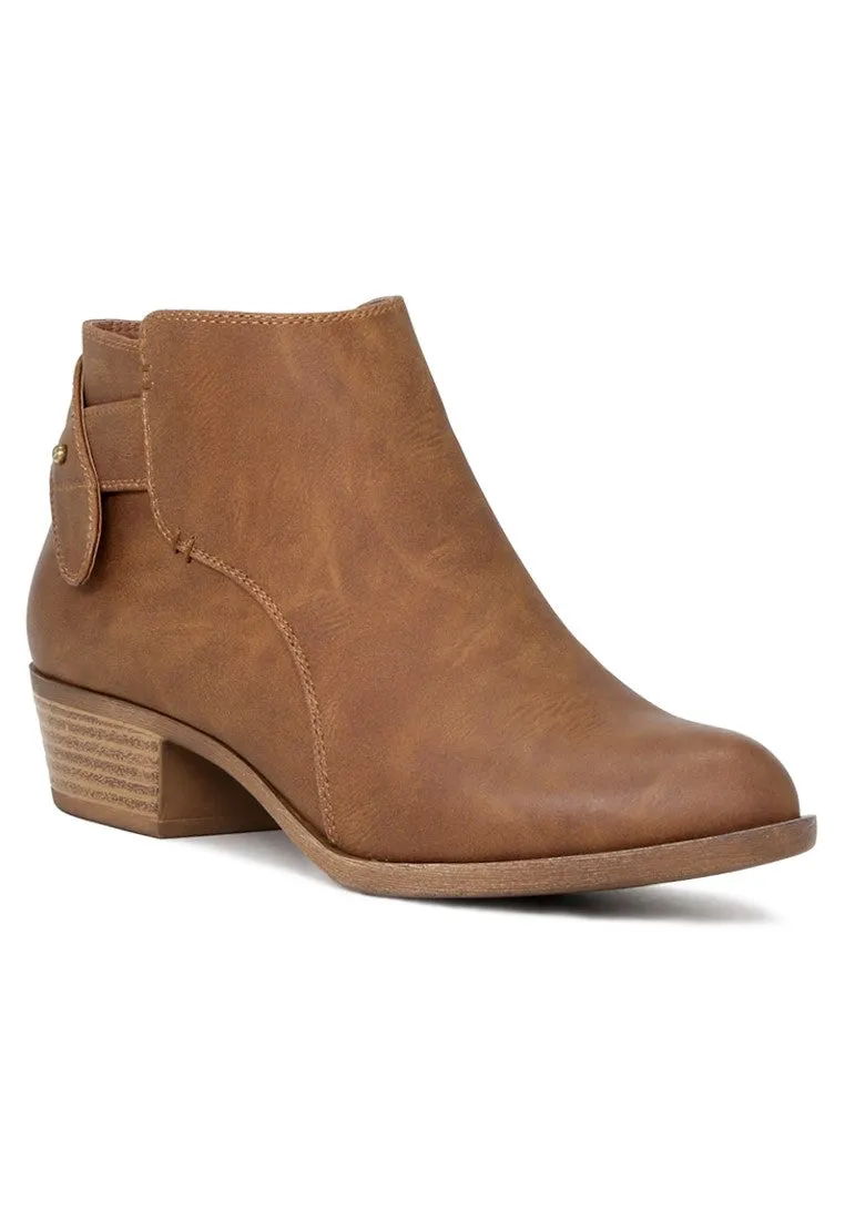 Audrey Cognac Zipper Ankle Boots