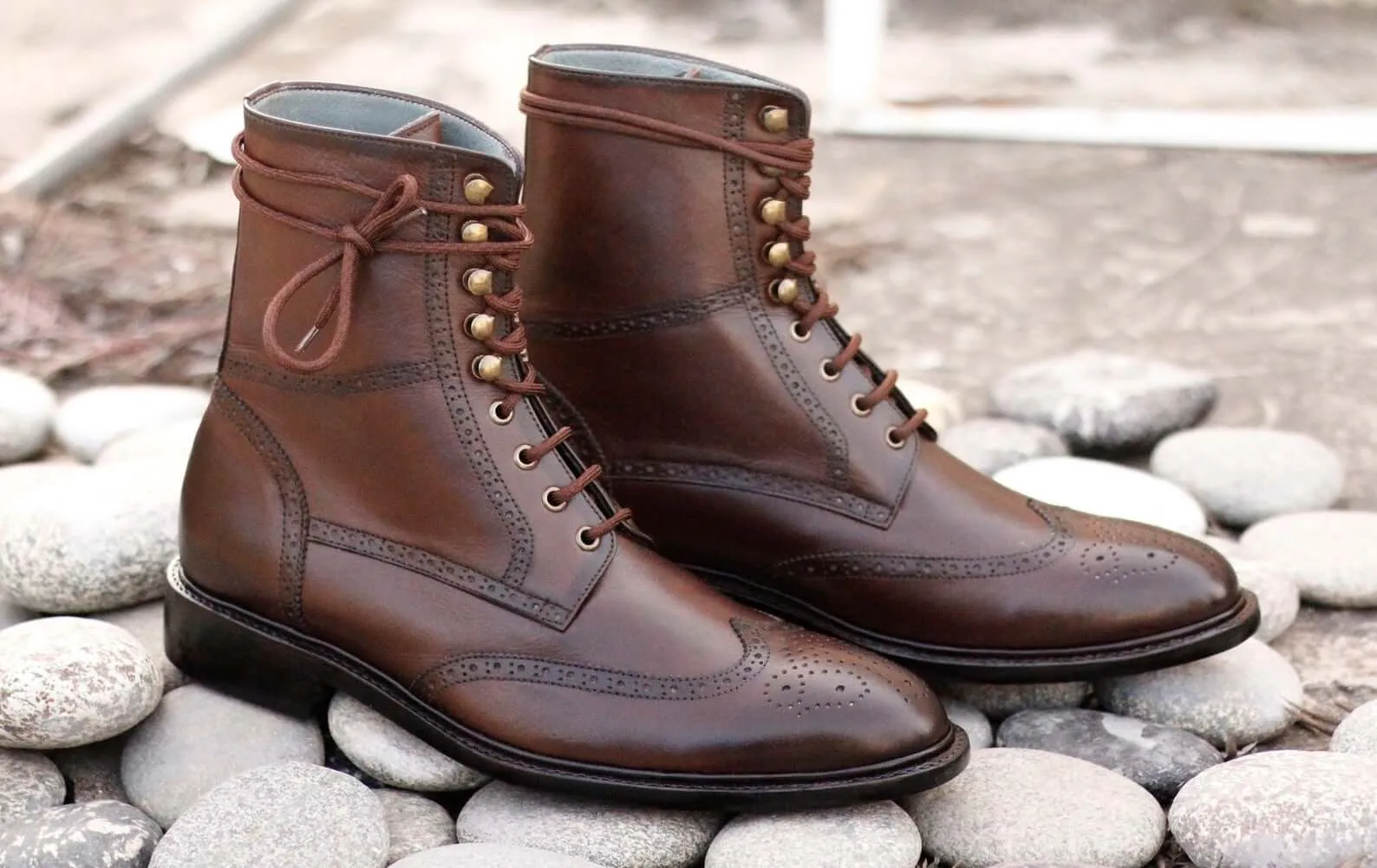 Awesome Handmade Men's Brown Leather Wing Tip Brogue Lace Up Boots, Men Ankle Boots, Men Fashion Boots