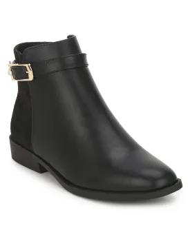 Black PU Ankle Belt Slip-on Ankle Boots