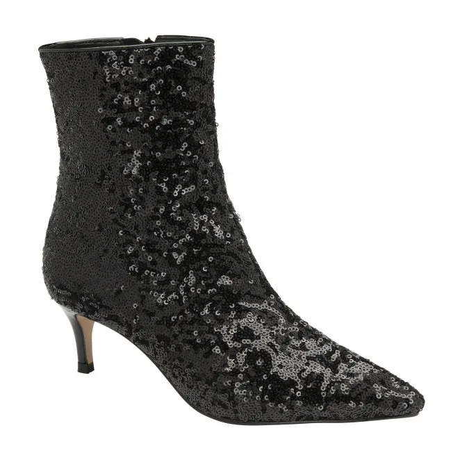 Black Sequin Currans Pointed-Toe Ankle Boots