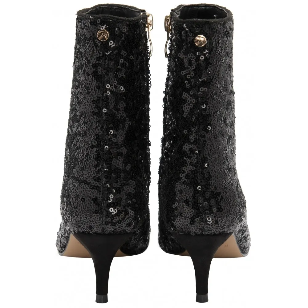 Black Sequin Currans Pointed-Toe Ankle Boots