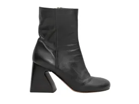 Black Sergio Rossi Square-Toe Heeled Ankle Boots Size 39