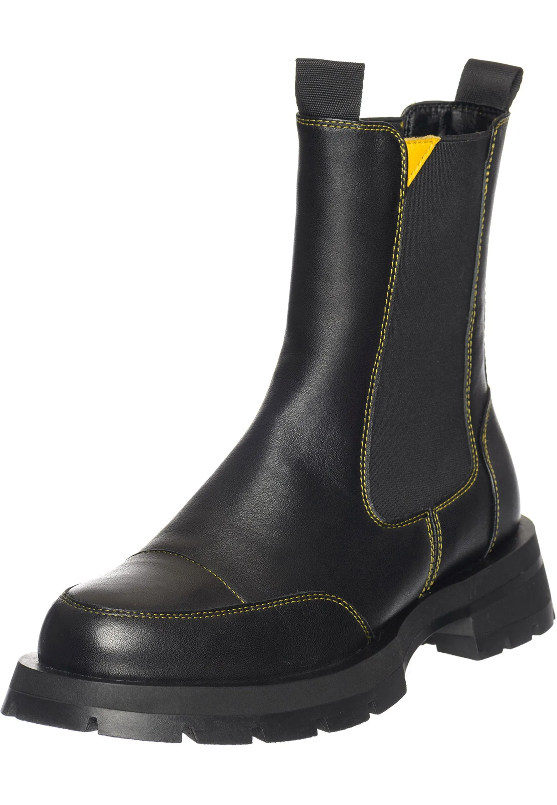 Black Women’s Chelsea Boots with Yellow Stitching - Sleek & Durable