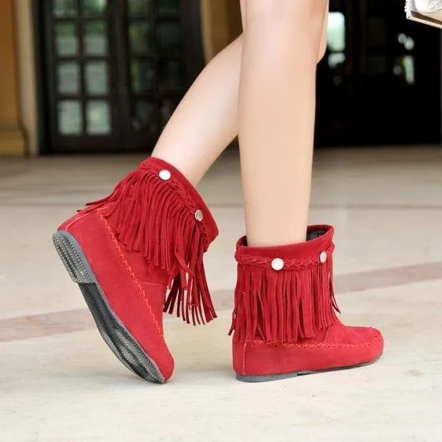 Boho Tassel Fringe Faux Suede Boots