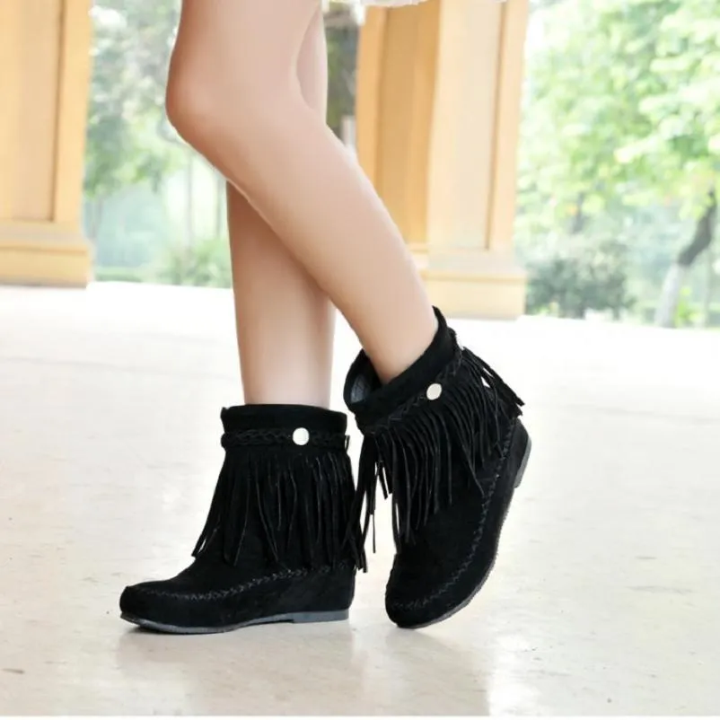 Boho Tassel Fringe Faux Suede Boots