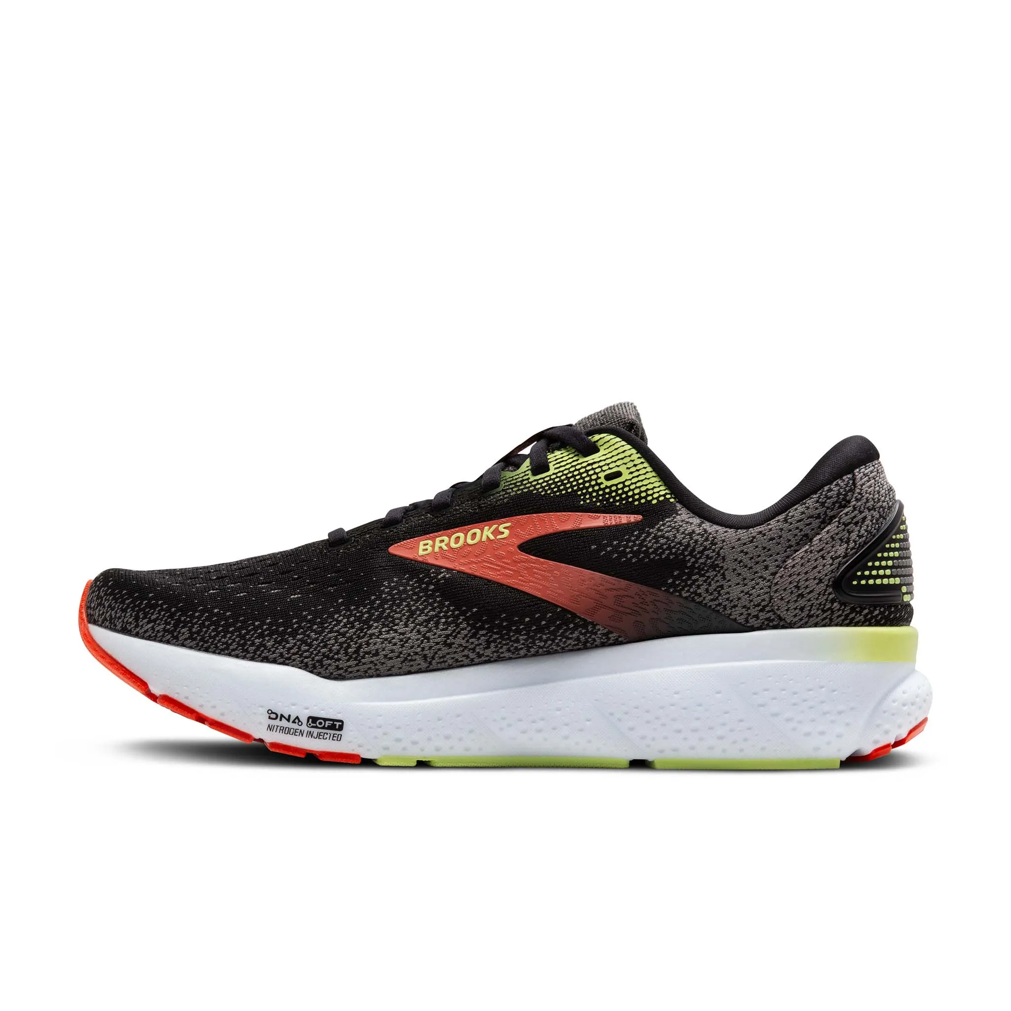 Brooks | Men's Ghost 16 Running Shoes - Black/Mandarin Red/Green