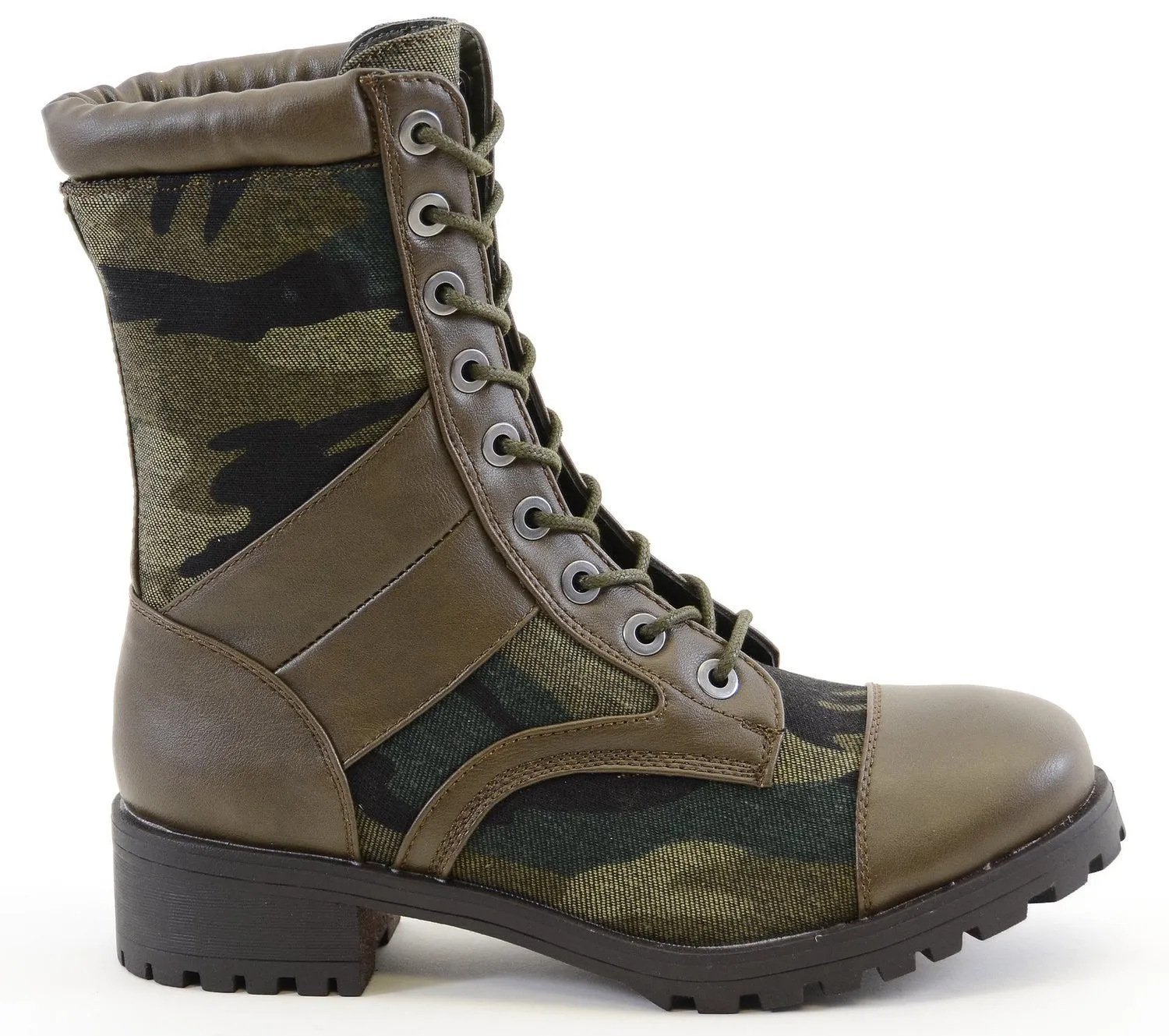 Cap Toe Army Green Camoflauge 8i Lace Up Lug Sole Combat Vegan Boots Women's