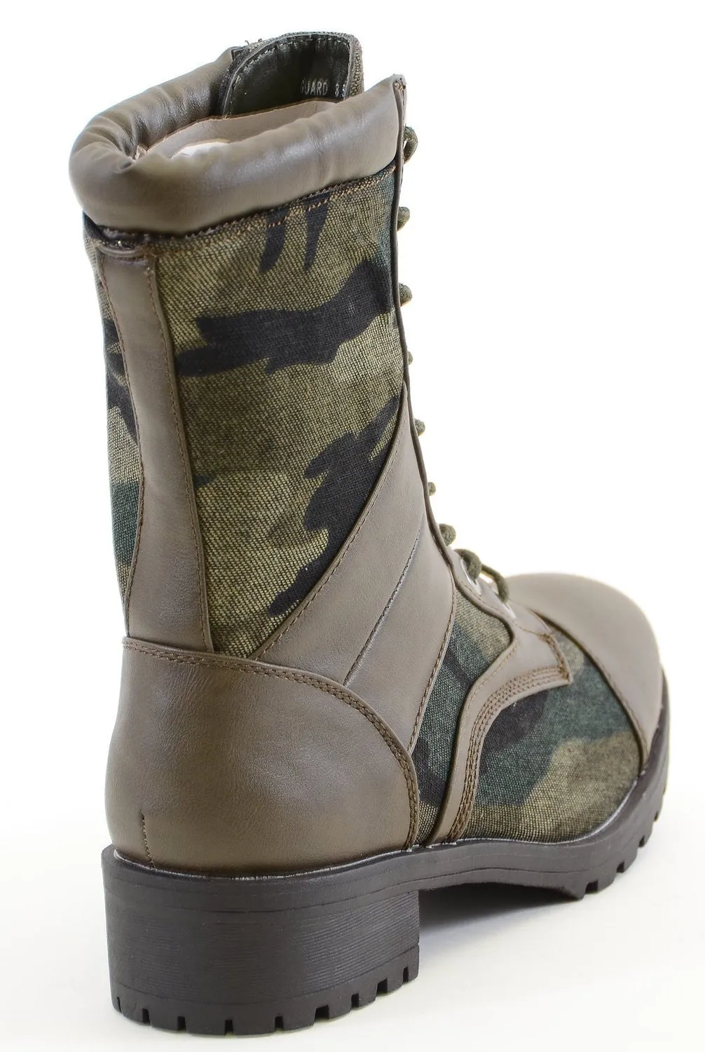 Cap Toe Army Green Camoflauge 8i Lace Up Lug Sole Combat Vegan Boots Women's