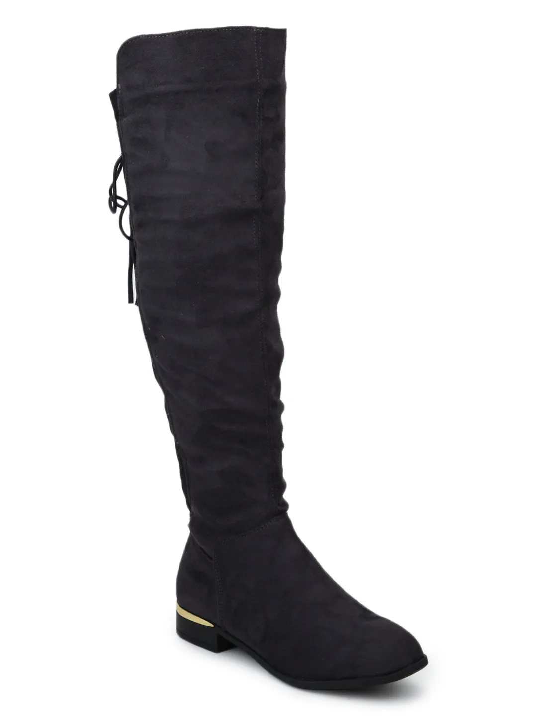 Charcoal Microfibre Flat Long Boots