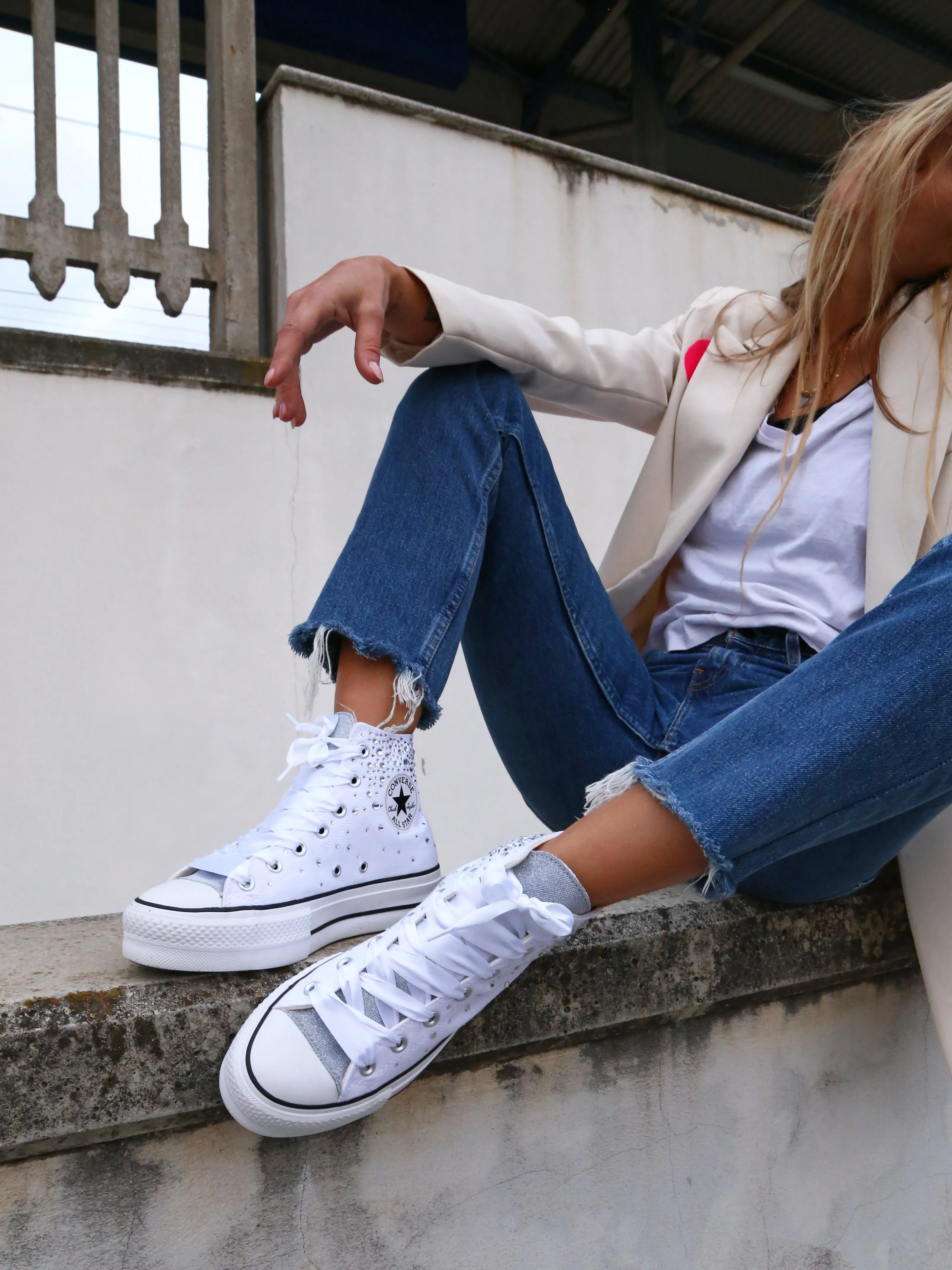 Converse All Star Platform White Strass Termo Cristal & Glitter