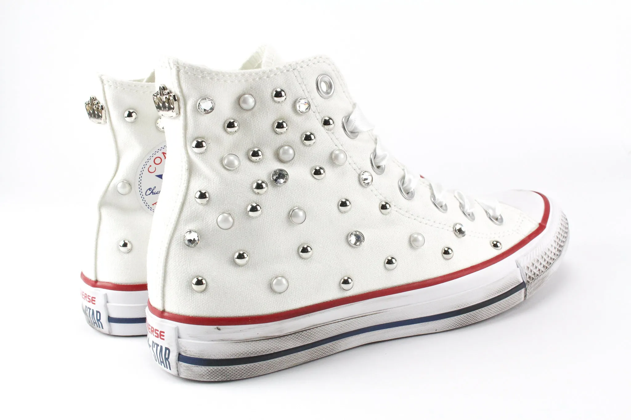 Converse All Star White Strass Perle & Lacci Raso