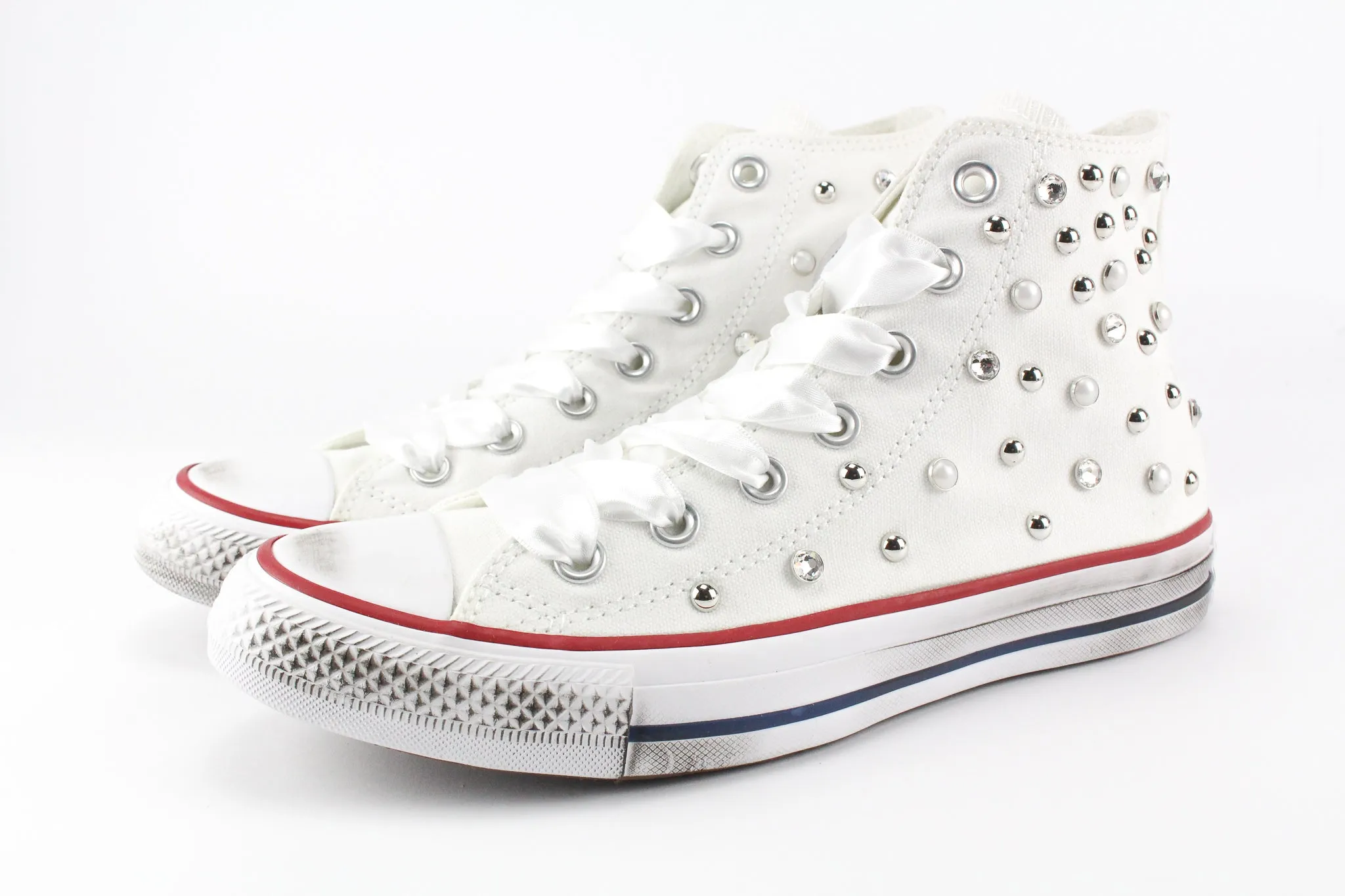 Converse All Star White Strass Perle & Lacci Raso