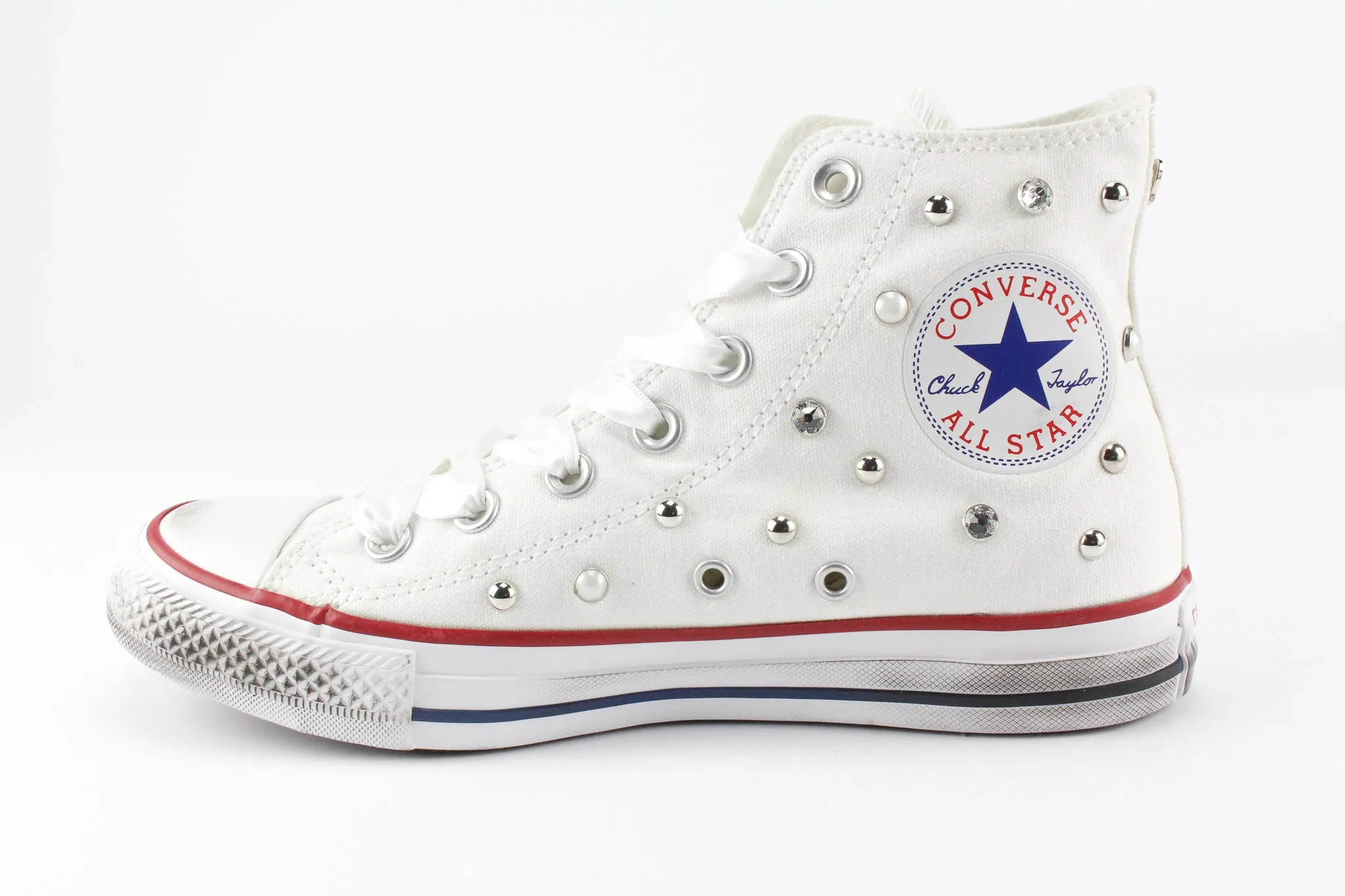 Converse All Star White Strass Perle & Lacci Raso