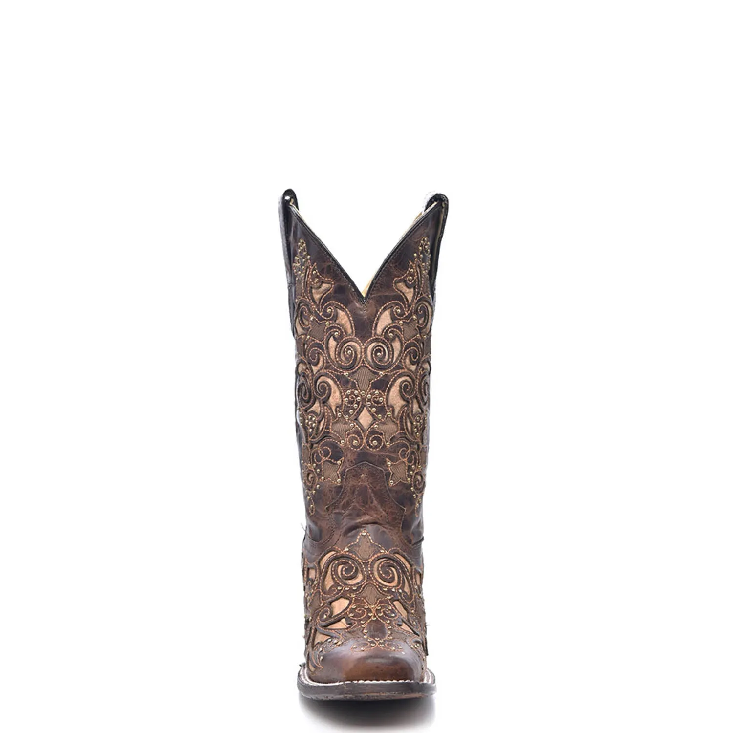 Corral Ladies Inlay Brown Cowhide Leather Cowgirl Boots