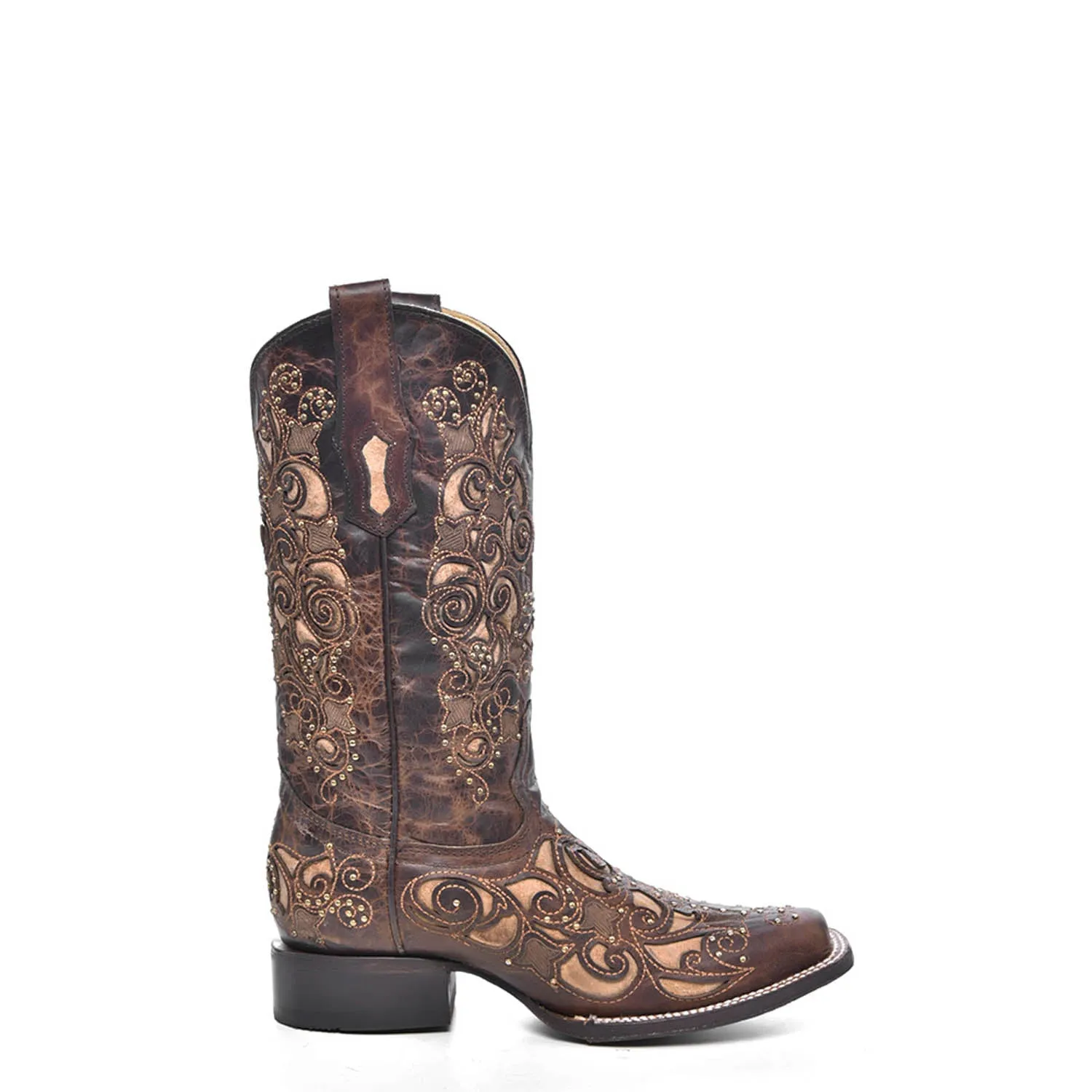 Corral Ladies Inlay Brown Cowhide Leather Cowgirl Boots