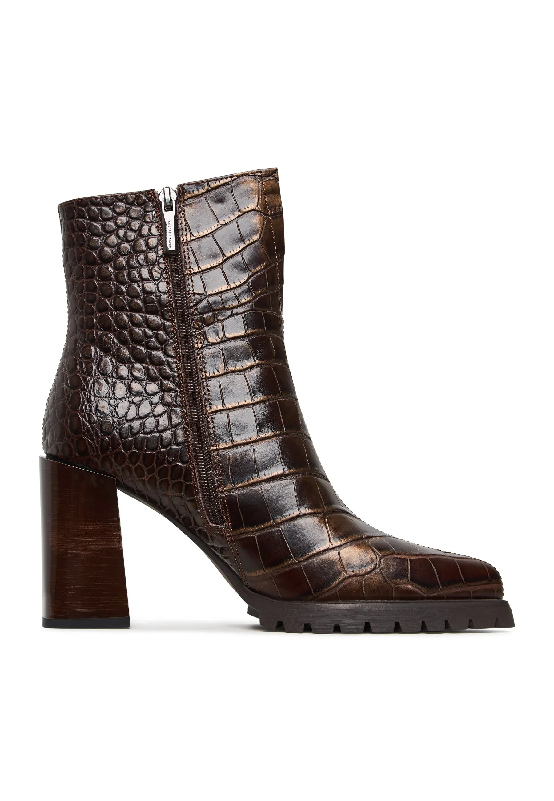 Croc Block Heel Boots Helen - Brown