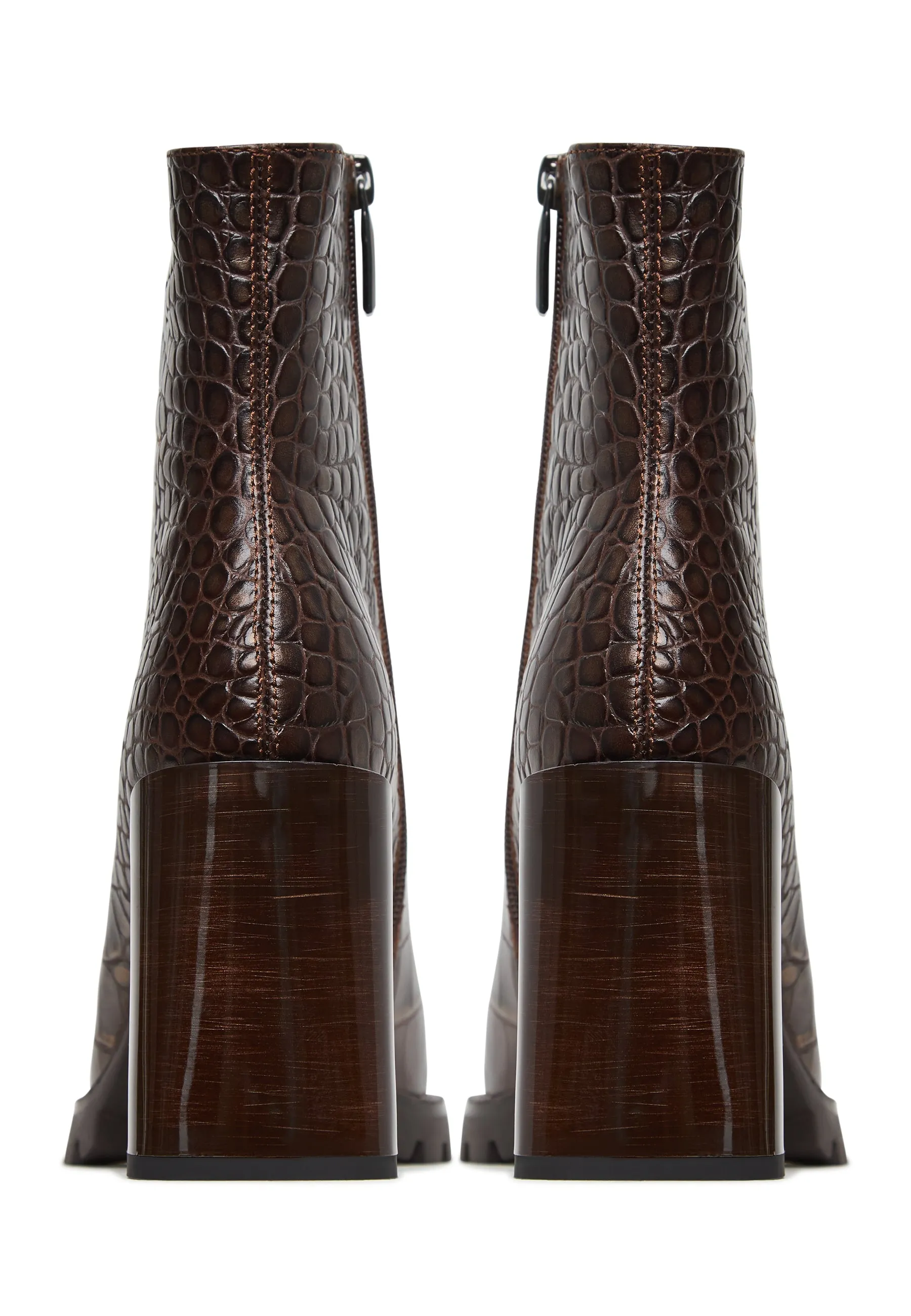 Croc Block Heel Boots Helen - Brown