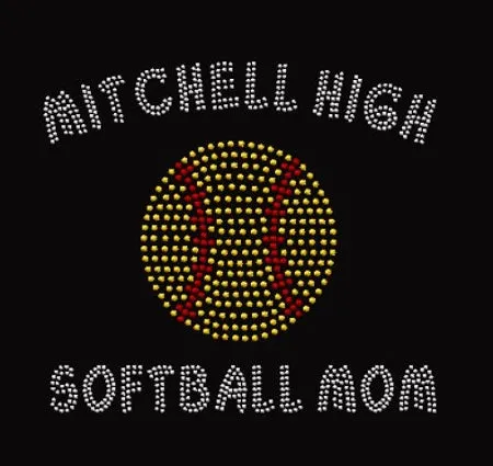 Custom Text Softball Spangle Or Rhinestone Design