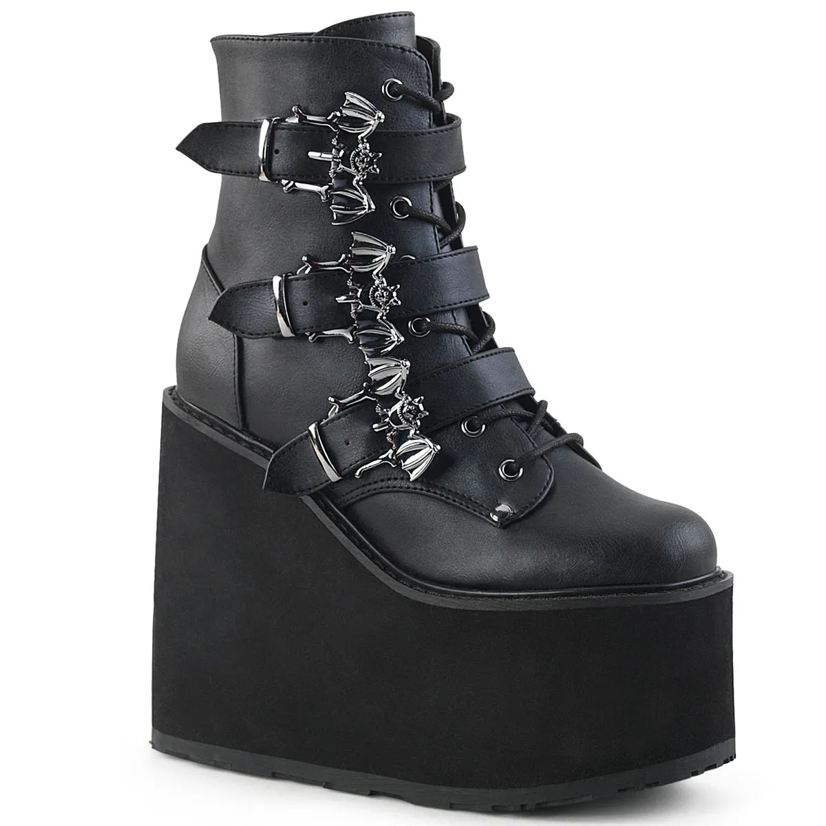 Demonia Swing-103 Wedge Platform Triple Buckle Boot