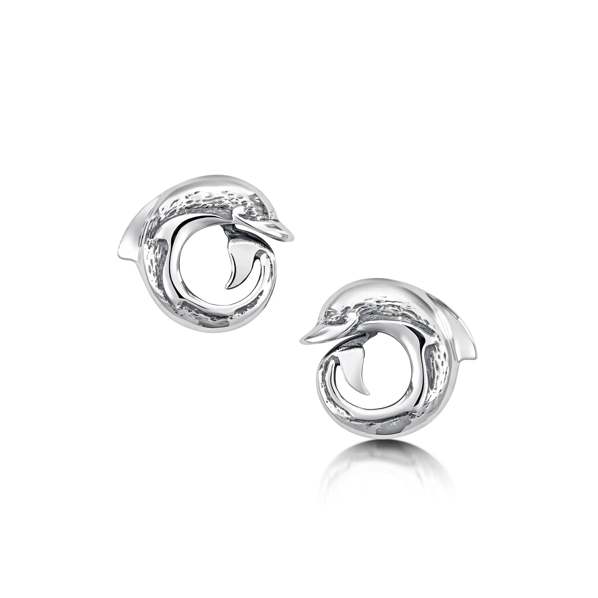 Dolphin Curl Stud Earrings in Sterling Silver