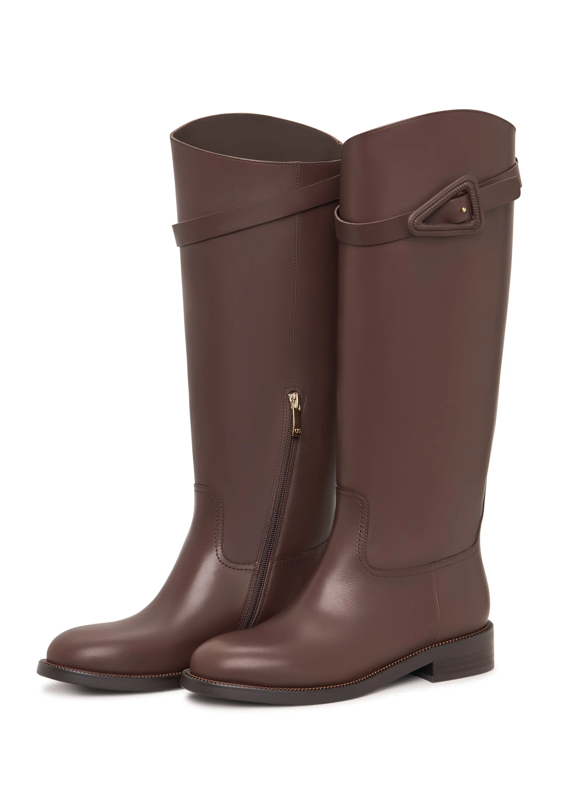 Elegant Riding Boots with Buckle Detail Zoe - Brown