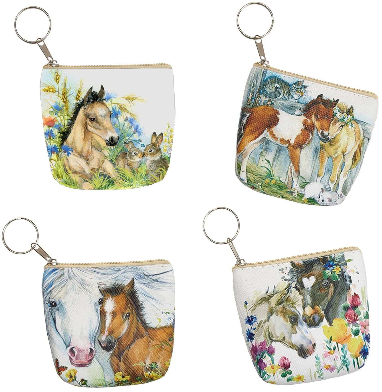 Equestrian Zippered Coin Purse Keychain