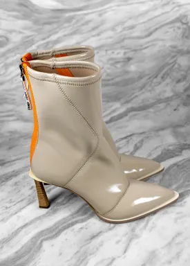 Fendi Beige Orange Patent Leather Ankle Boots