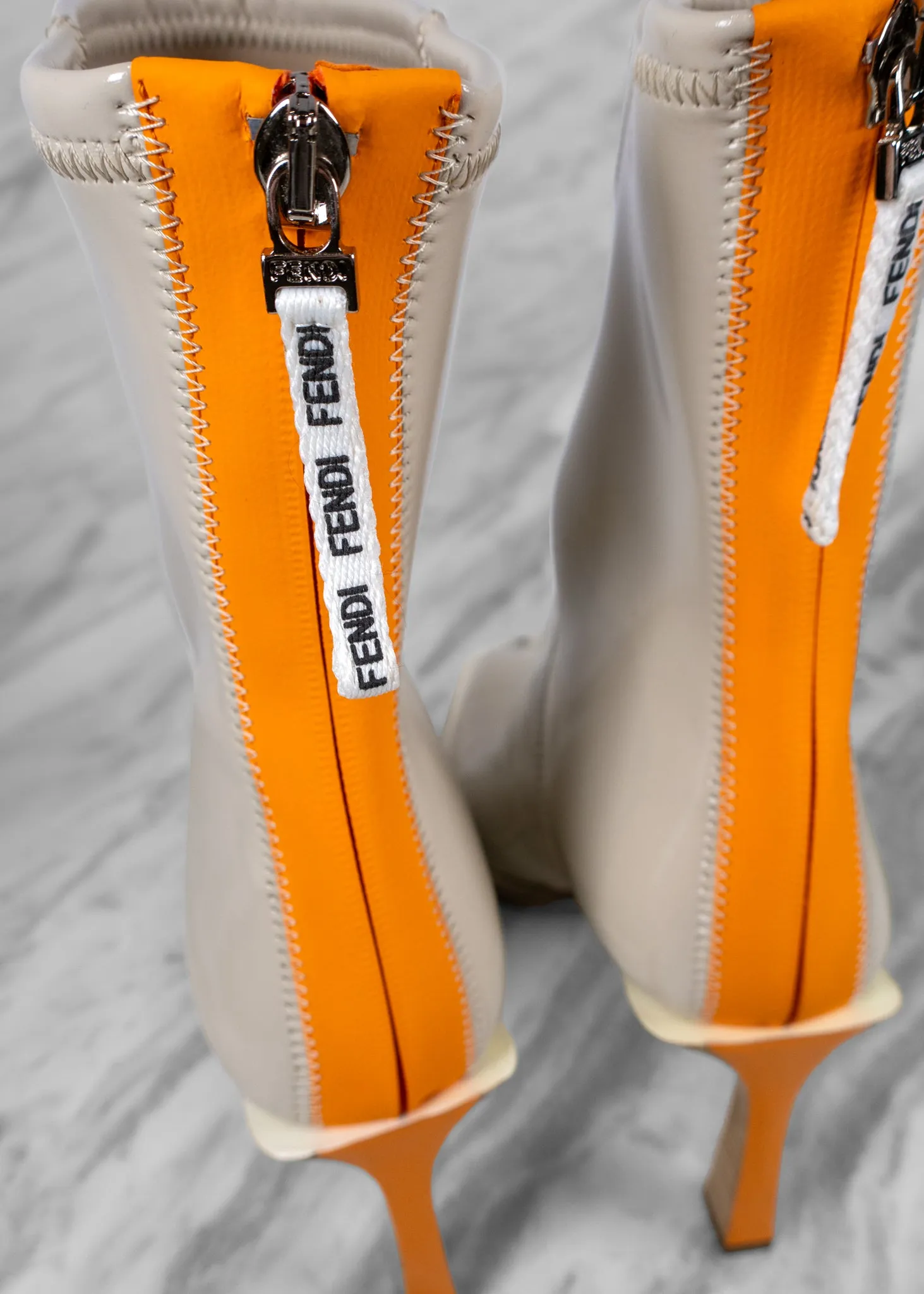 Fendi Beige Orange Patent Leather Ankle Boots