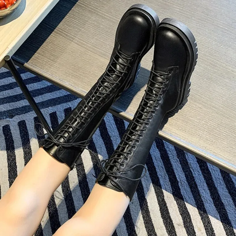 Funki Buys | Boots | Women's Gothic Lace Up High Top Boots