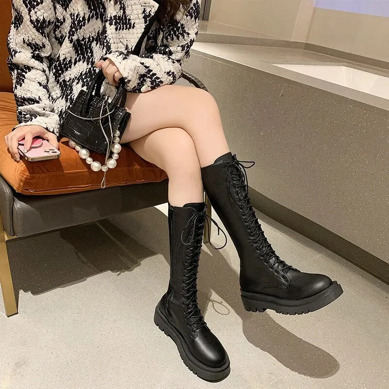 Funki Buys | Boots | Women's Gothic Lace Up High Top Boots