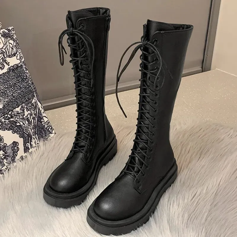 Funki Buys | Boots | Women's Gothic Lace Up High Top Boots