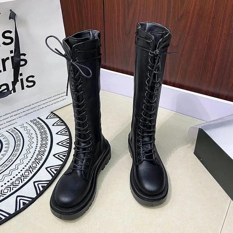 Funki Buys | Boots | Women's Gothic Lace Up High Top Boots