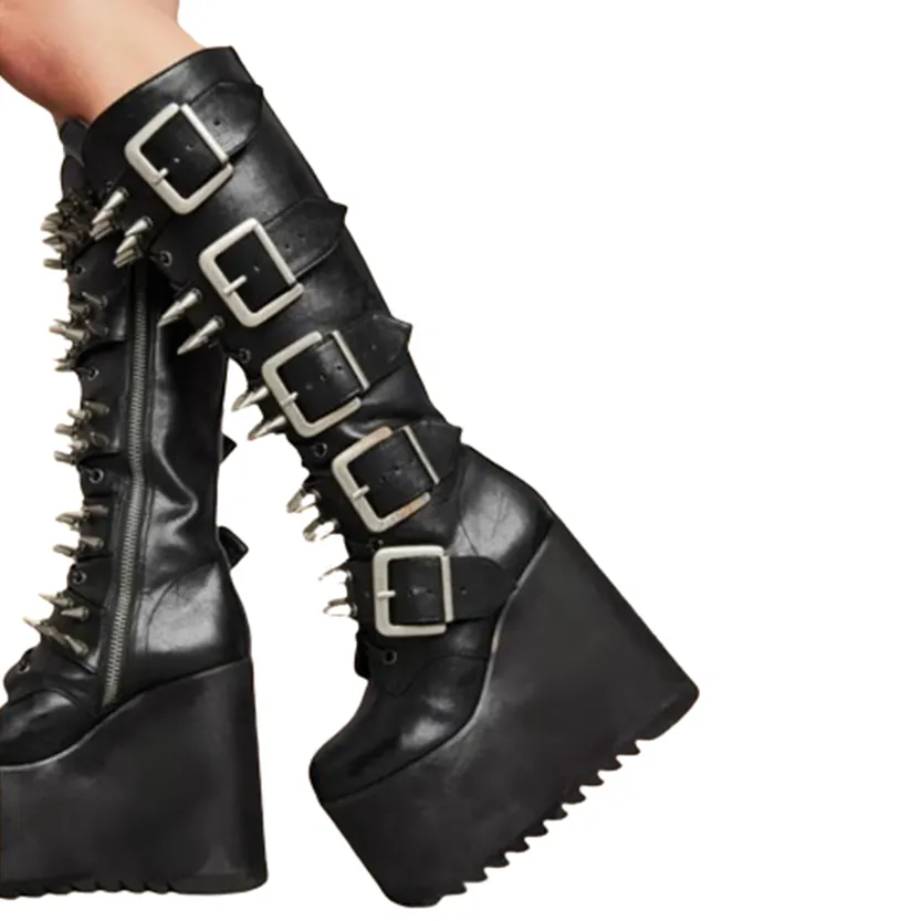 Funki Buys | Boots | Women's Red Buckle Strap Platform Boots