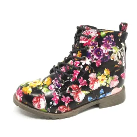 Girls Floral Flat Ankle Boots