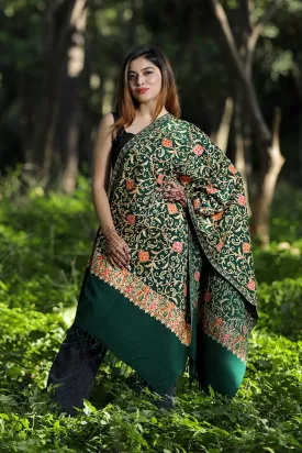 Green  Colour Wolen Base With Rich All Over Kashmiri Jaal Express Elegance And Style.