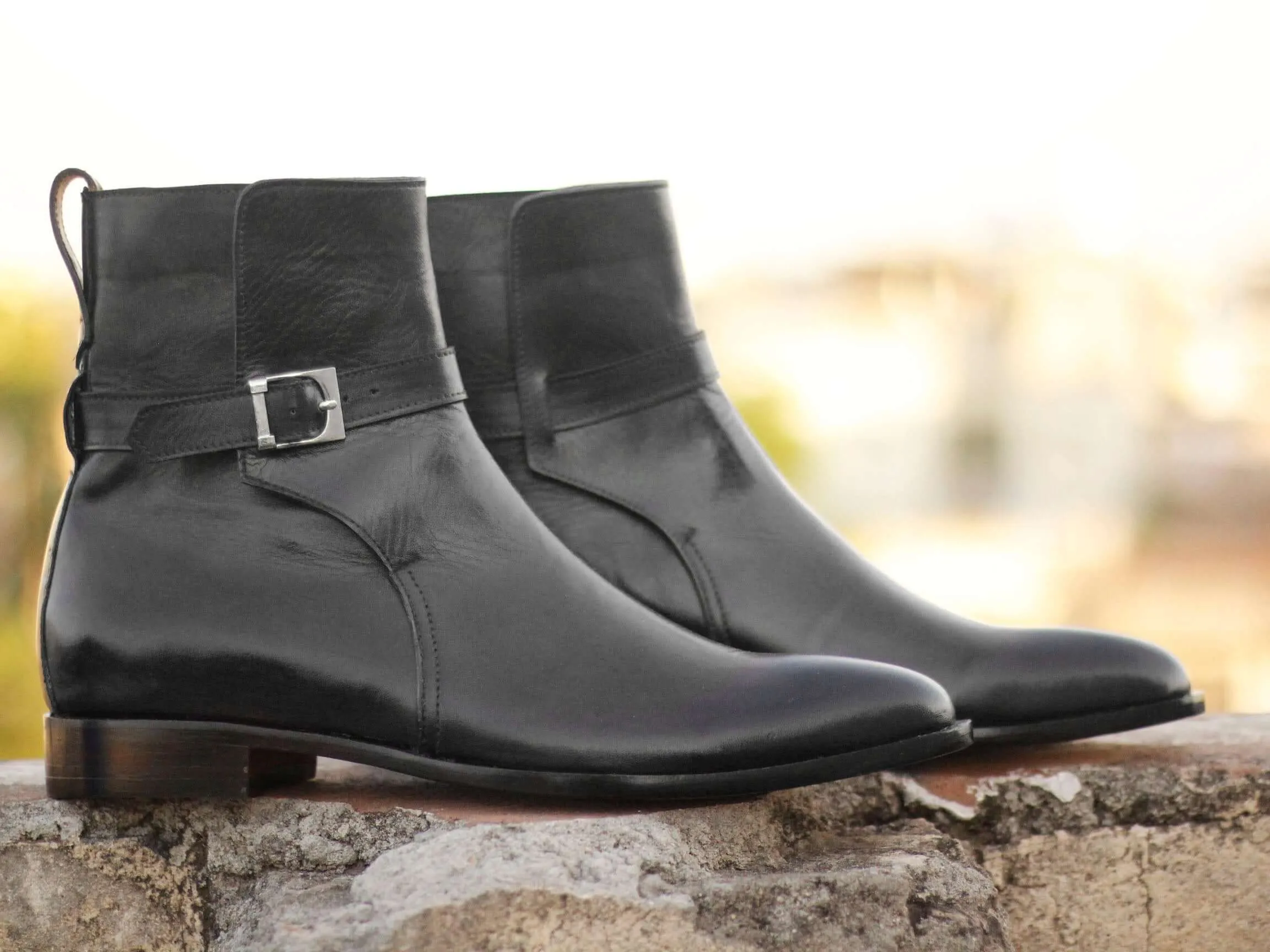 Handmade Men's Black Leather Jodhpur Buckle Boots, Men Ankle Boots, Men Designer Boots