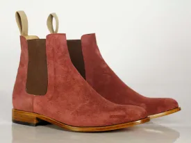 Handmade Men's Red Blood Suede Chelsea Boots, Men Ankle Boots, Men Designer Fashion Boots