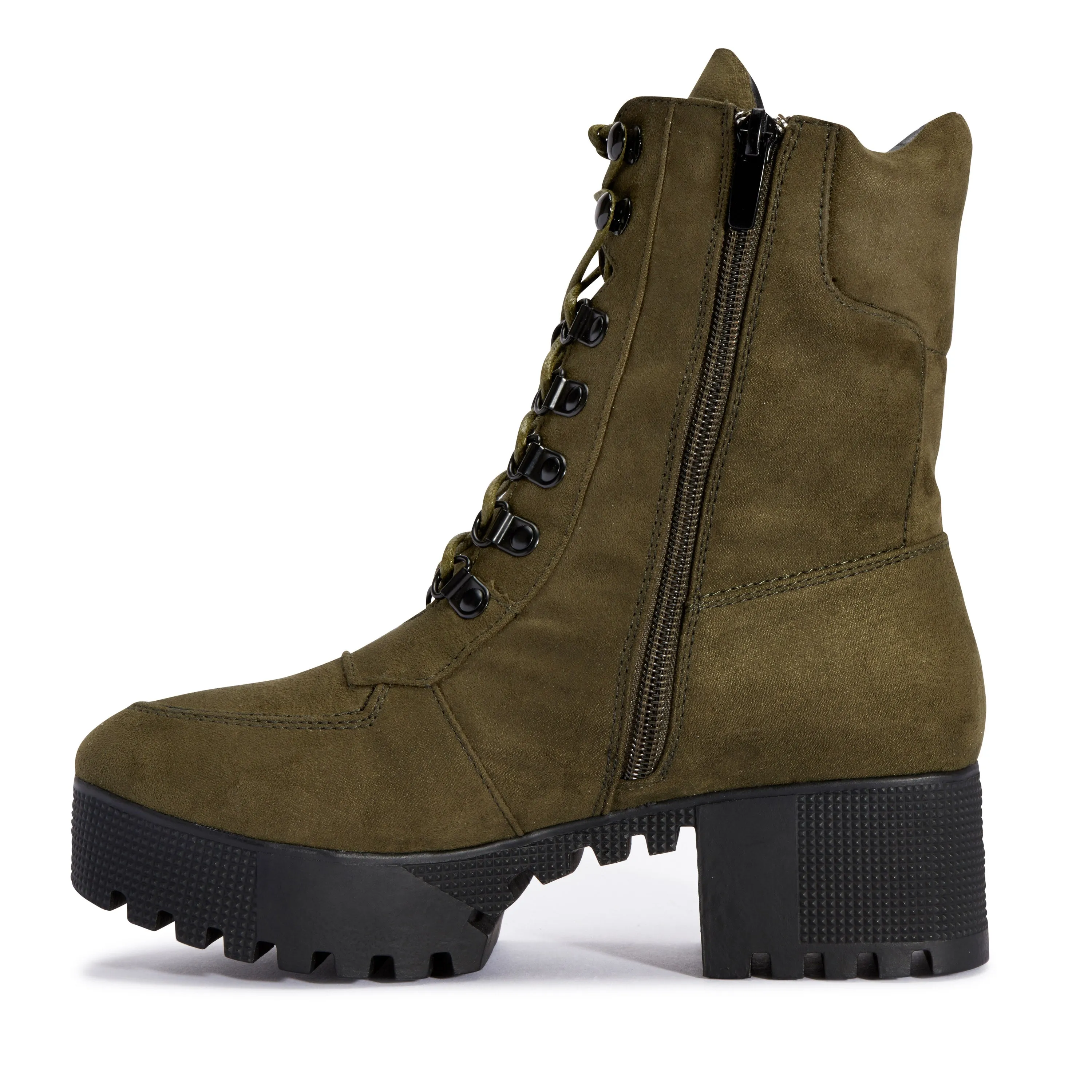 Khaki Chunky Lace Up Boot