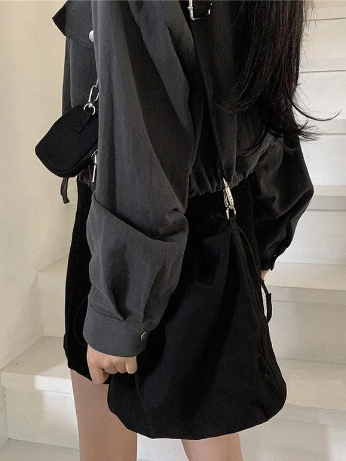 Lapel Neck Snap Button Drawstring Short Long Sleeve Blouse