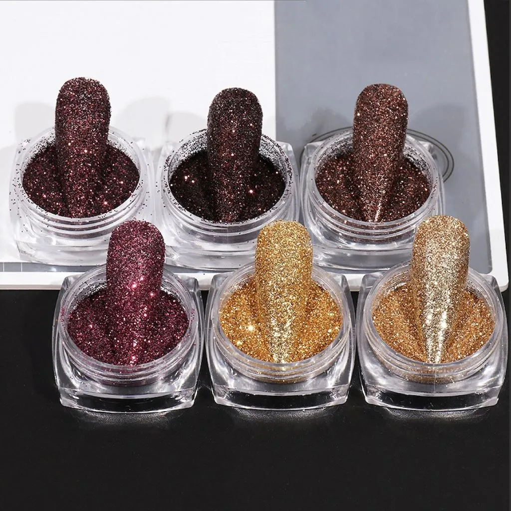 Laser Reflective Nail Glitter - 6 Jars Set