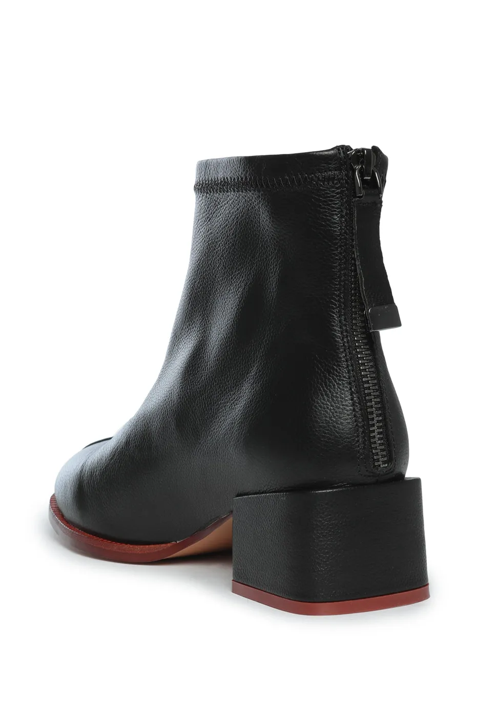 Leather Ankle Boots with Back Zipper - Black