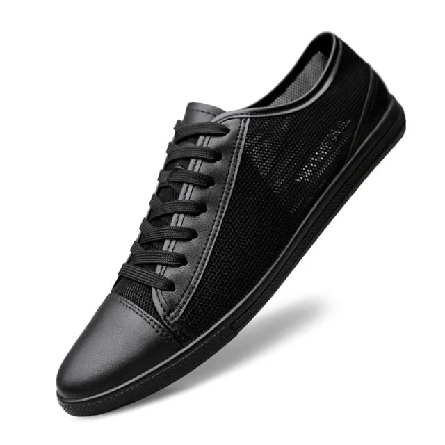 Lightweight Genuine Leather Men's Low Top Sneakers