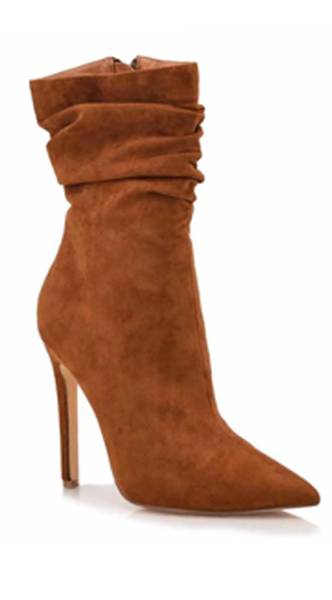 Ludovica Side Zipper Suede Pointy Toe High Heel Booties - Brown