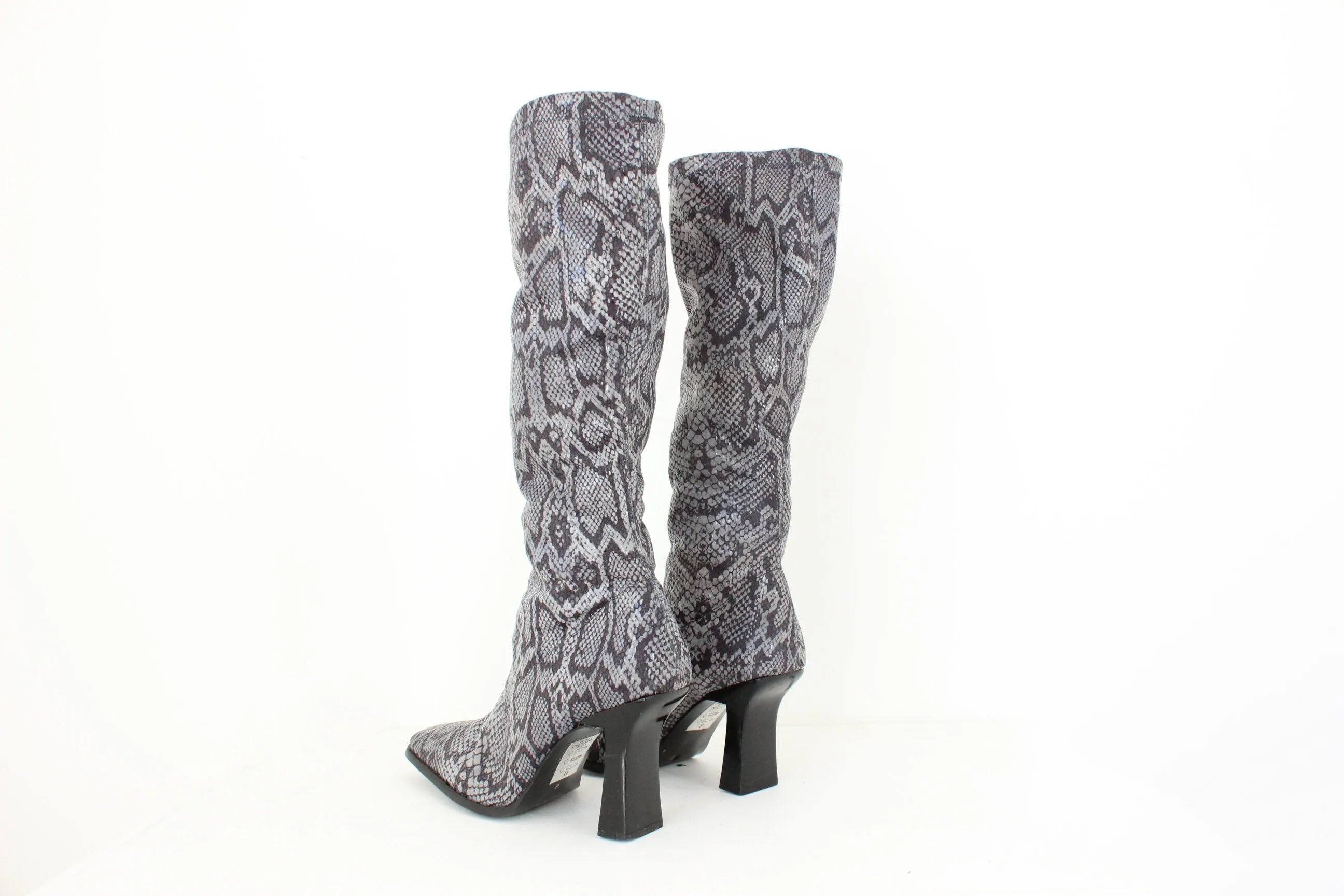 MADE IN ITALY 90s Python Print Fabric Knee High Boots - Euro 39