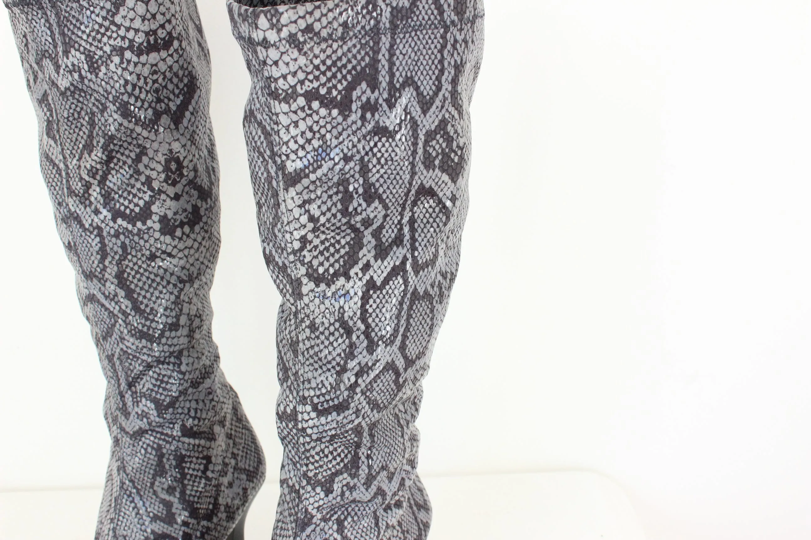 MADE IN ITALY 90s Python Print Fabric Knee High Boots - Euro 39