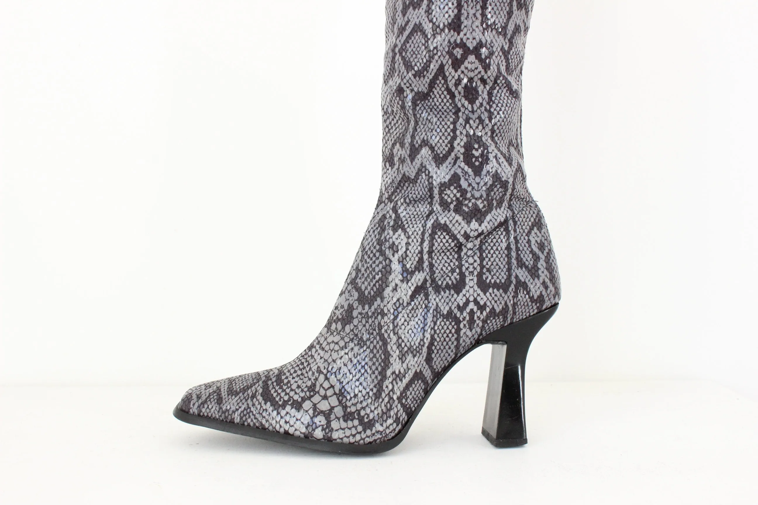 MADE IN ITALY 90s Python Print Fabric Knee High Boots - Euro 39